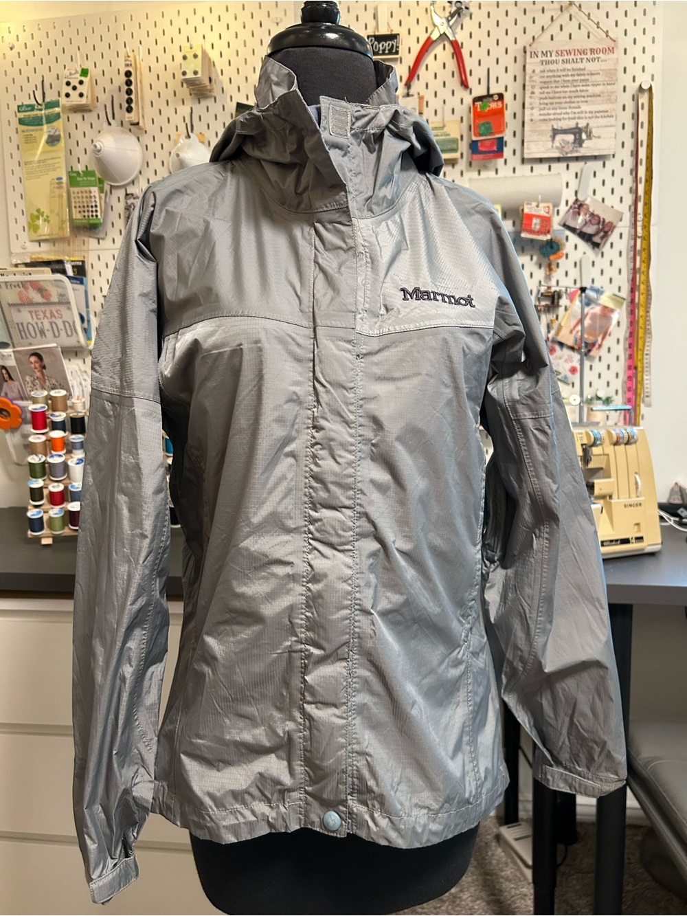 Marmot Light Gray Hooded Shell Jacket